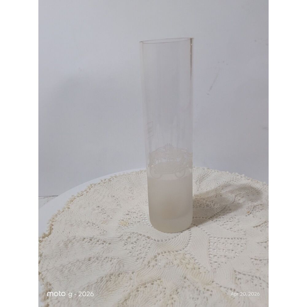 Vintage Wells Fargo Bank Stagecoach Logo Etched Glass Vase Smoked and Clear